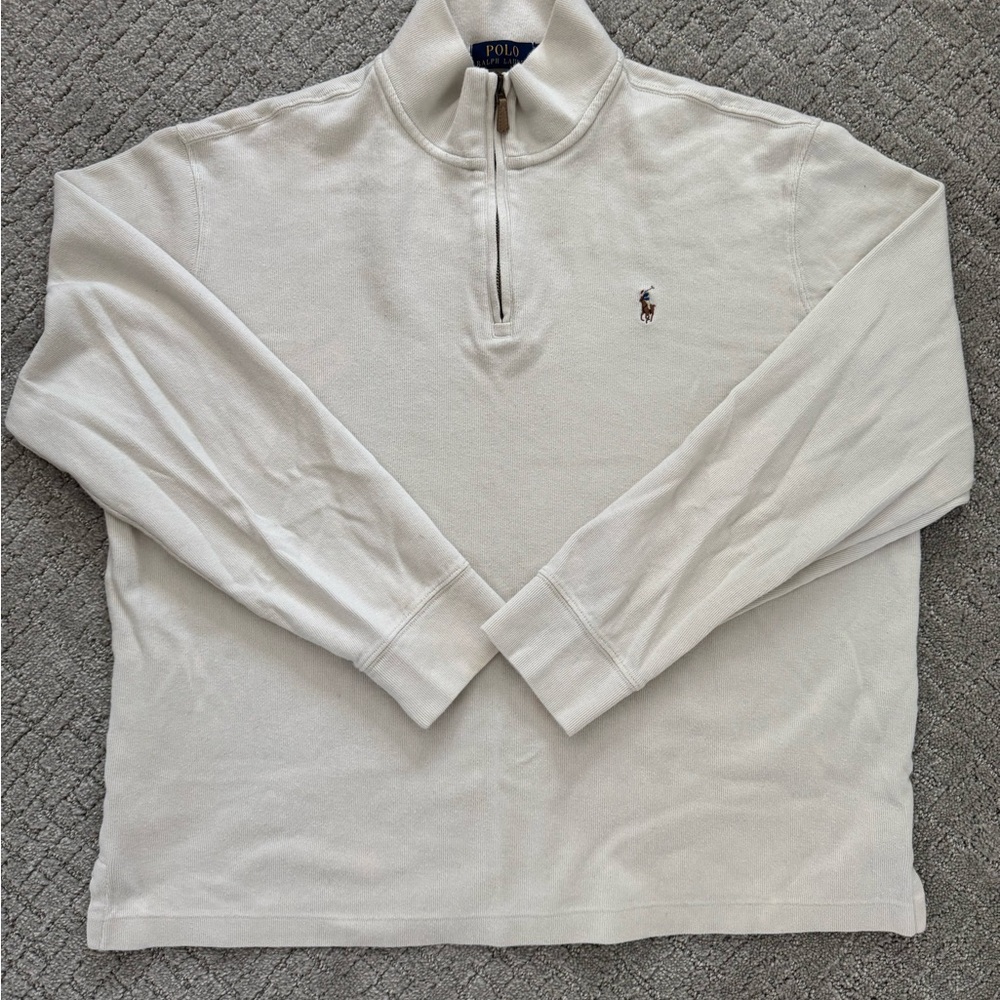 Ralph Lauren Cream Zip Up Sweater with Embroidered Logo